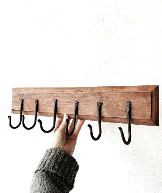 Rustic Wood And Iron Hook Rack
