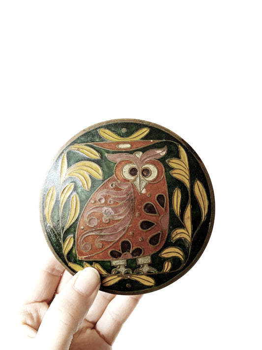 Vintage Enameled Lidded Brass Dish / Stash Box