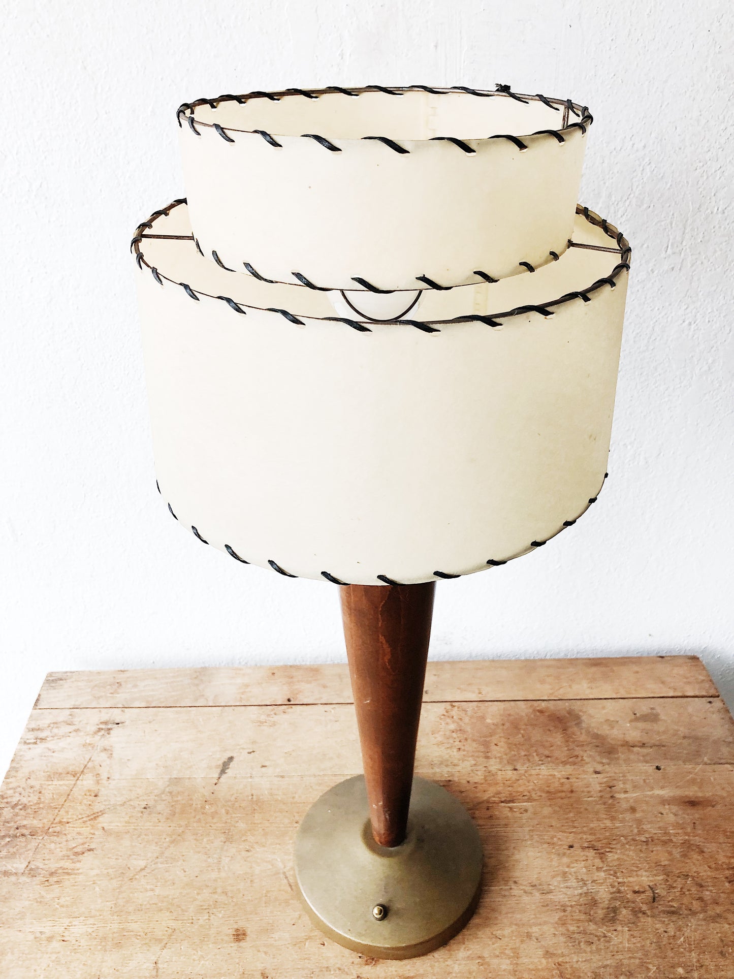 MCM Walnut and Brass Lamp with Shade