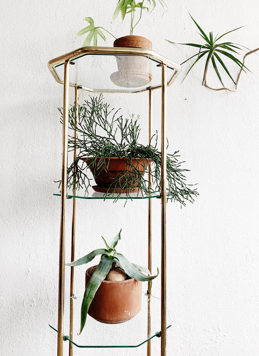 Tall Vintage Chrome and Glass Shelf