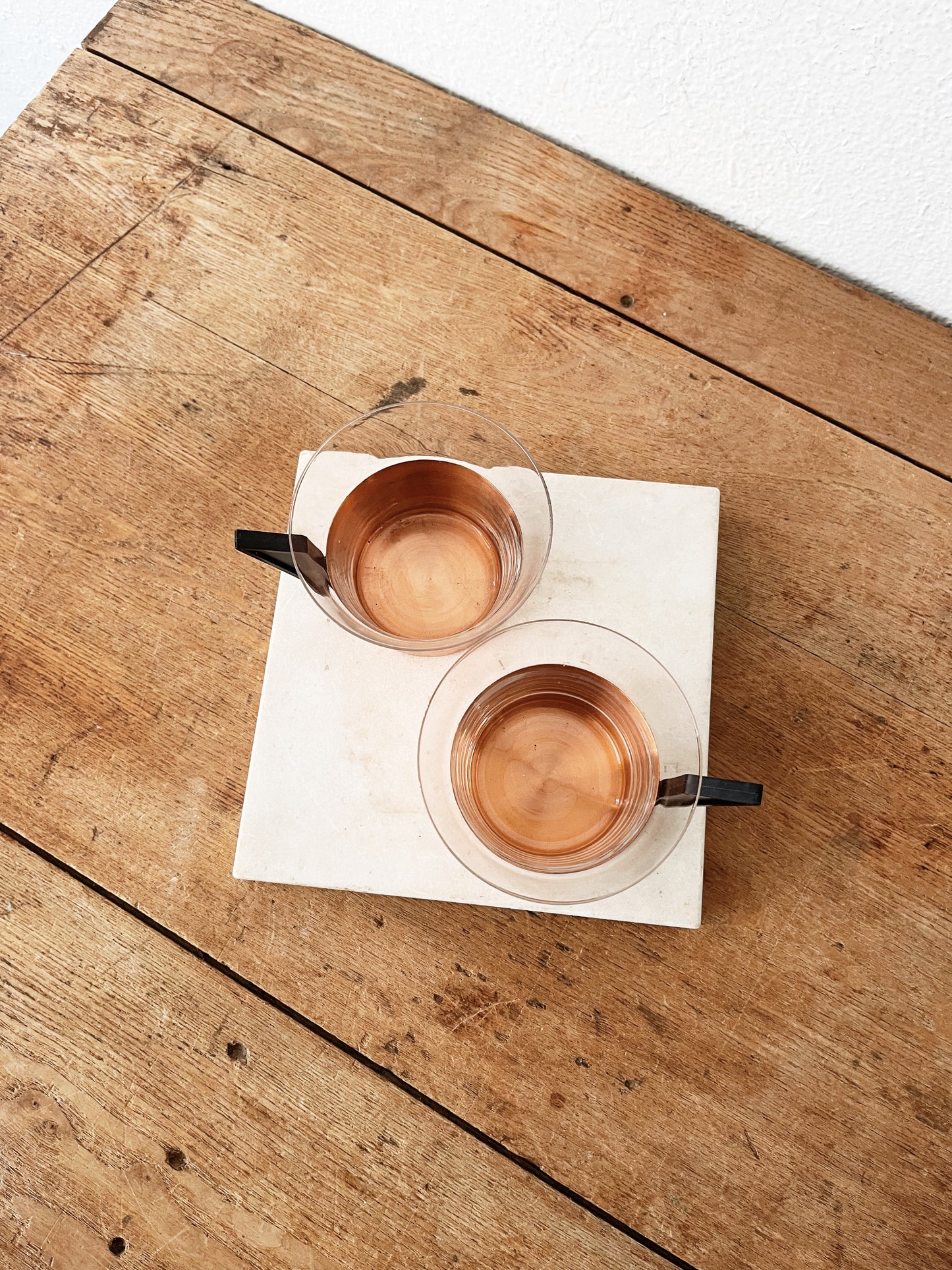 Bauhaus Glass and Copper Mug Pair