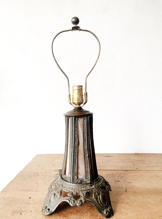 Vintage Stained Glass Lamp with Illuminated Base