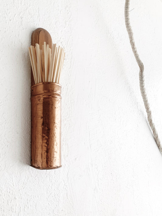 Copper and Wood Matchstick Holder with Matches