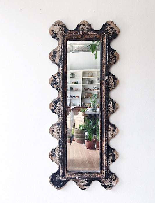 Large Distressed Wood Folk Mirror