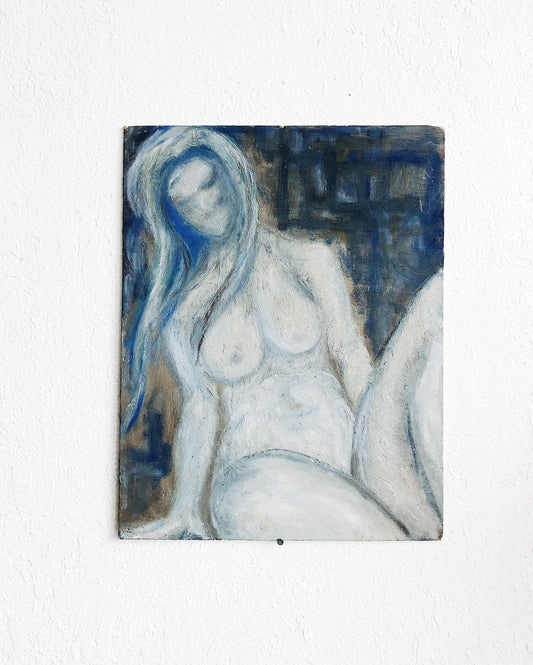 Vintage Blue Nude Painting
