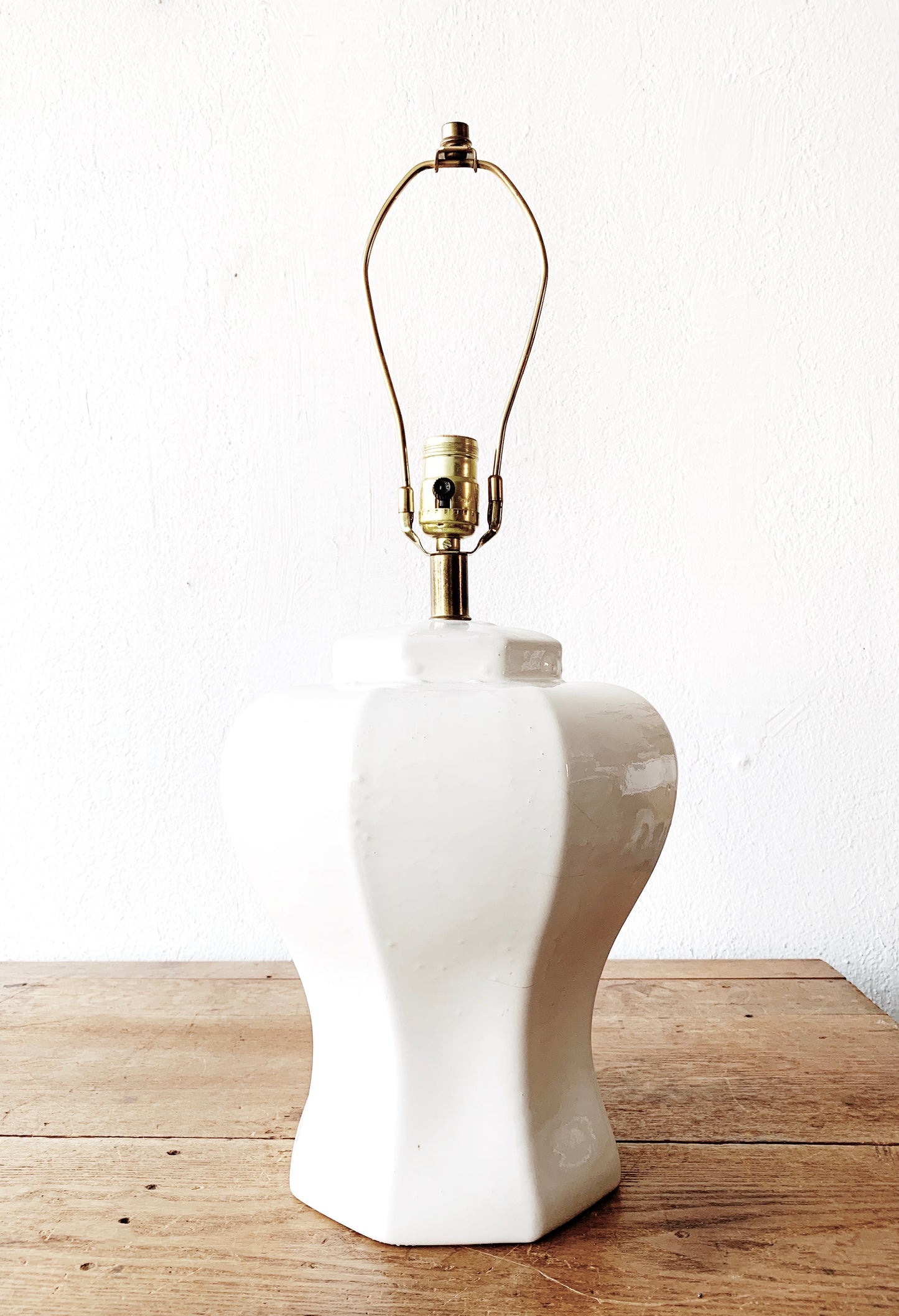 Vintage white Ceramic Lamp with Linen Shade