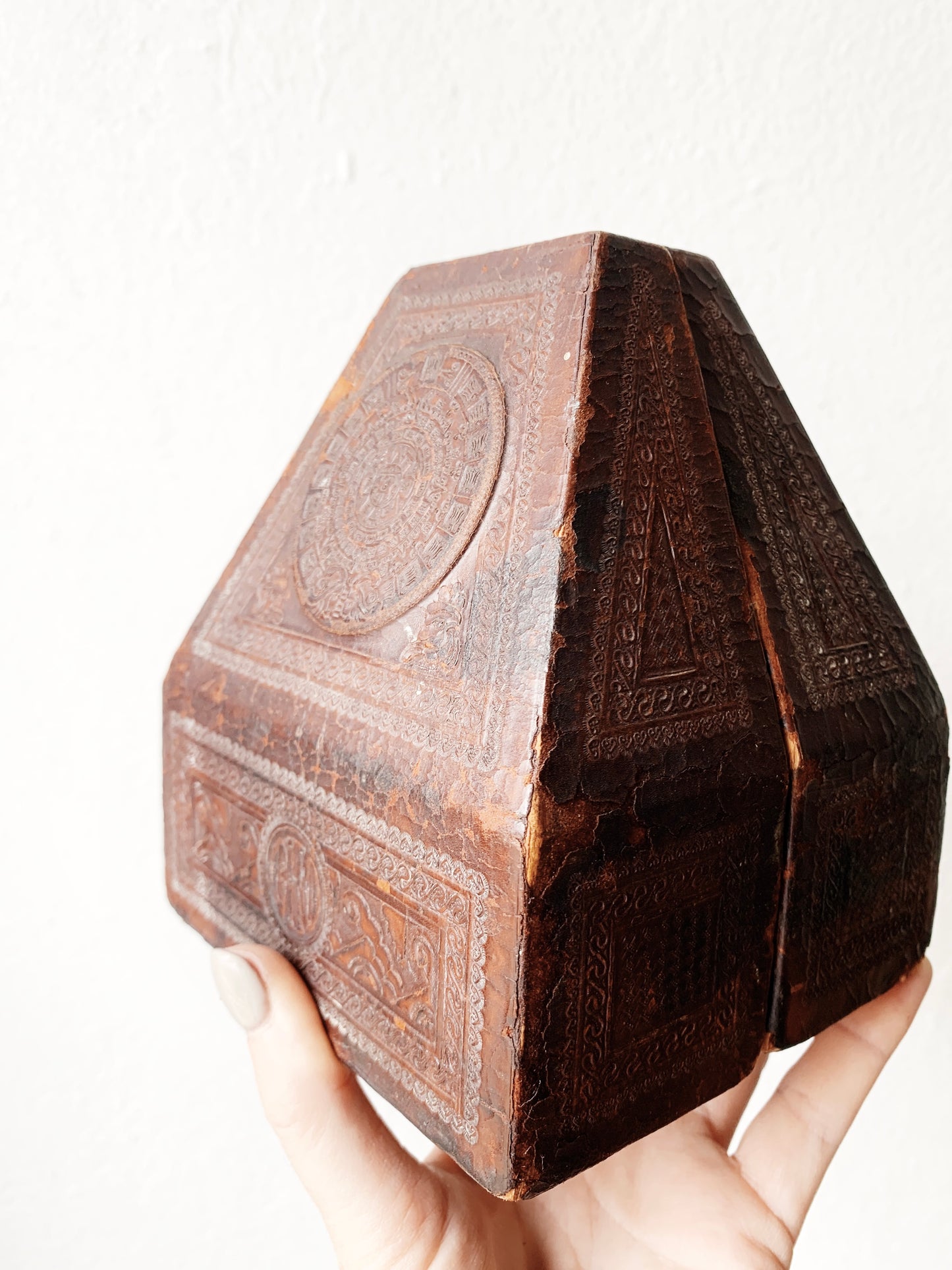 Antique Wood with Tooled Leather Overlay Bookends