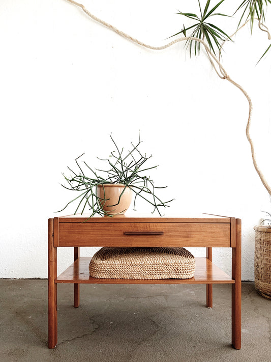 Vintage Wood End Table with Drawer