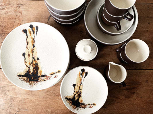 1970’s Mikasa Indian Feast Peace Pipe and Bark Brown 24 PC Set