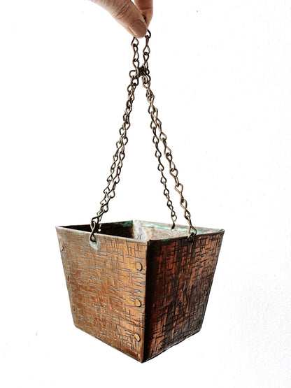 Vintage Etched Copper Hanging Pot