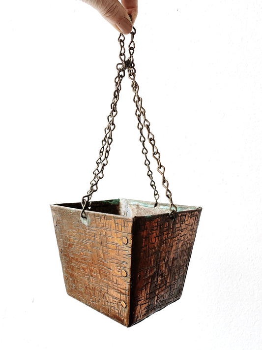 Vintage Etched Copper Hanging Pot