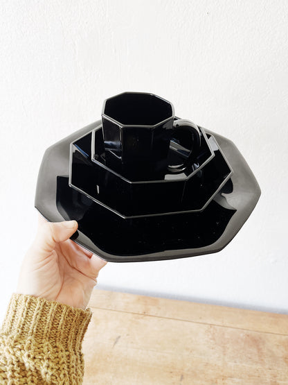 MCM French Arcoroc Octime Black Glass Dinnerware