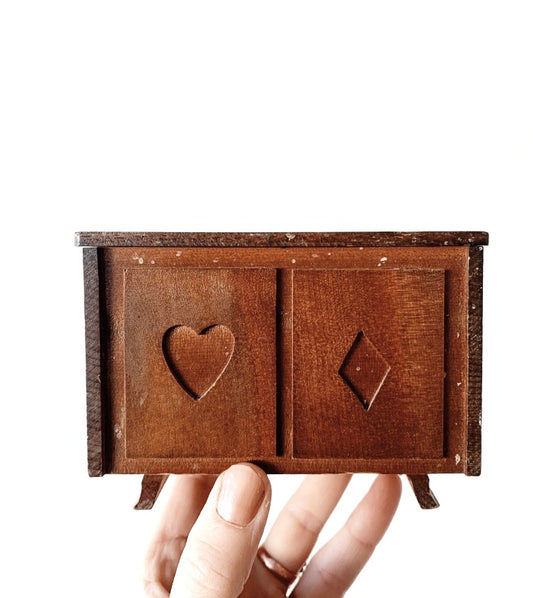Mid Century Wood Card Holder with Two Decks