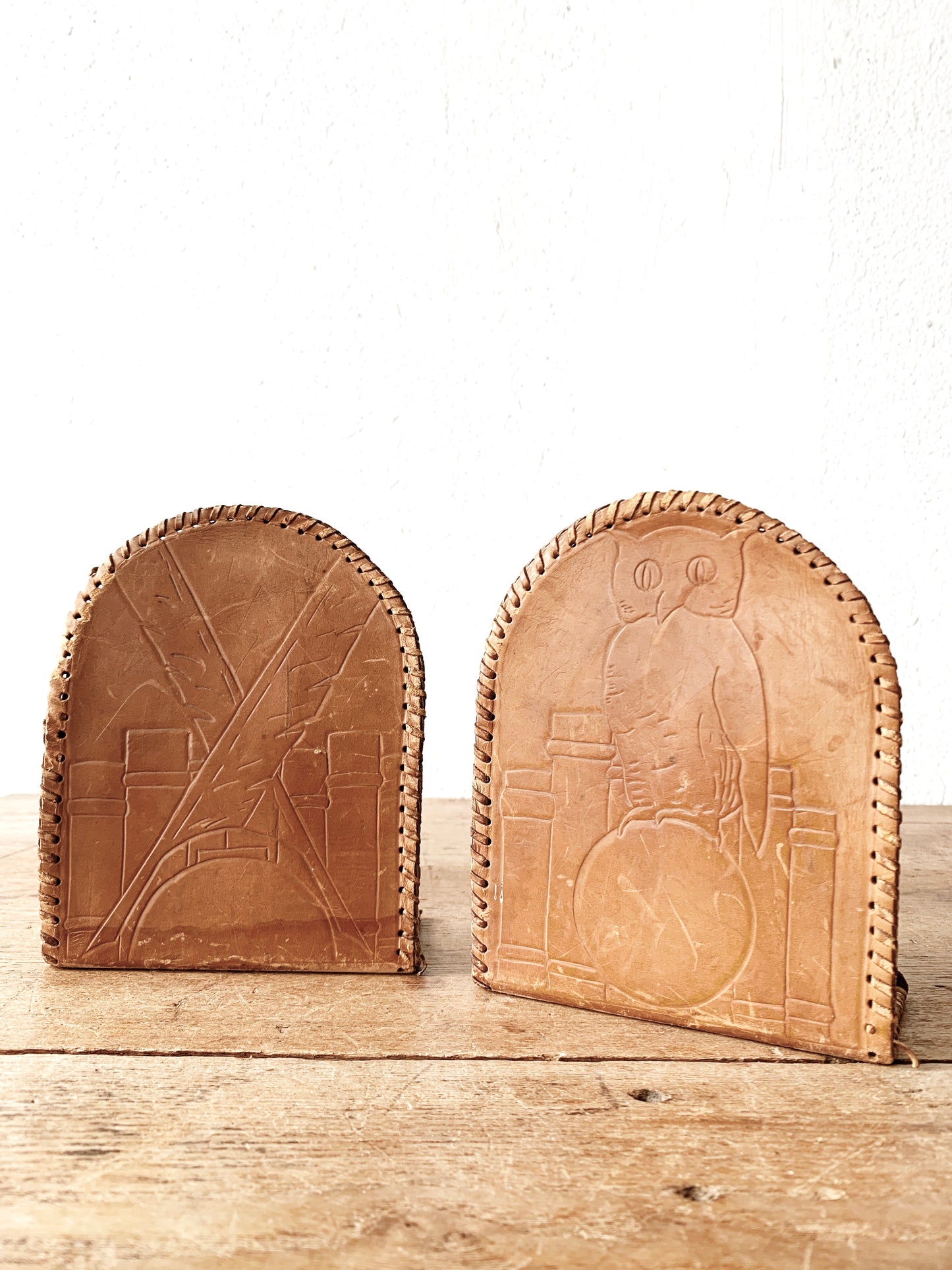 Vintage Tooled Leather Bookends
