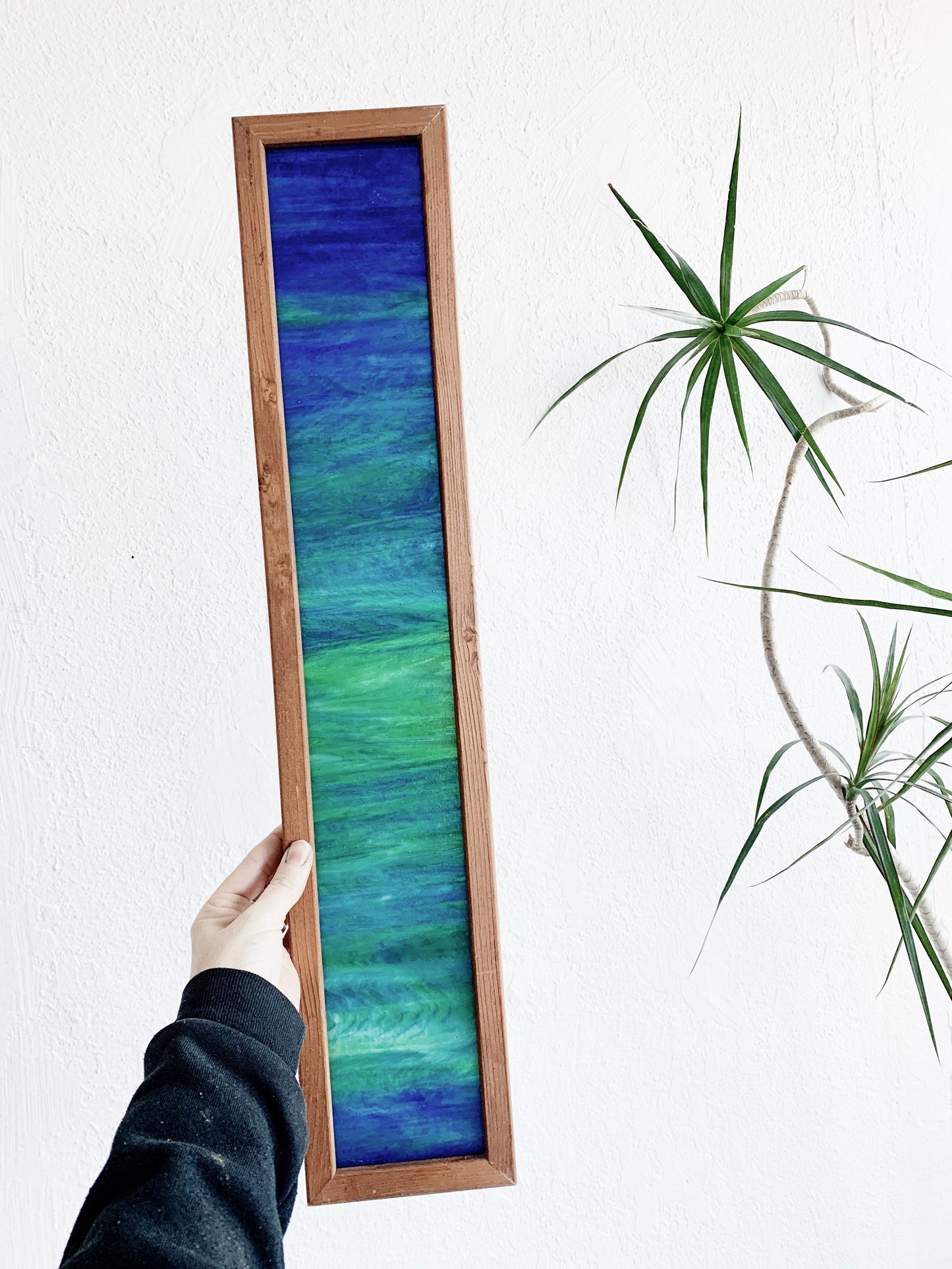 Vintage Wood Framed Stained Glass Panel