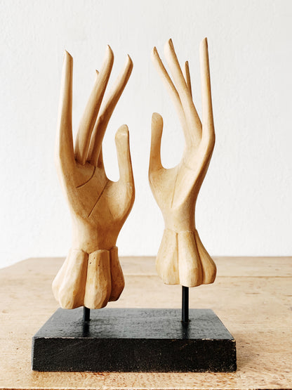 Double Carved Wood Hand Sculpture