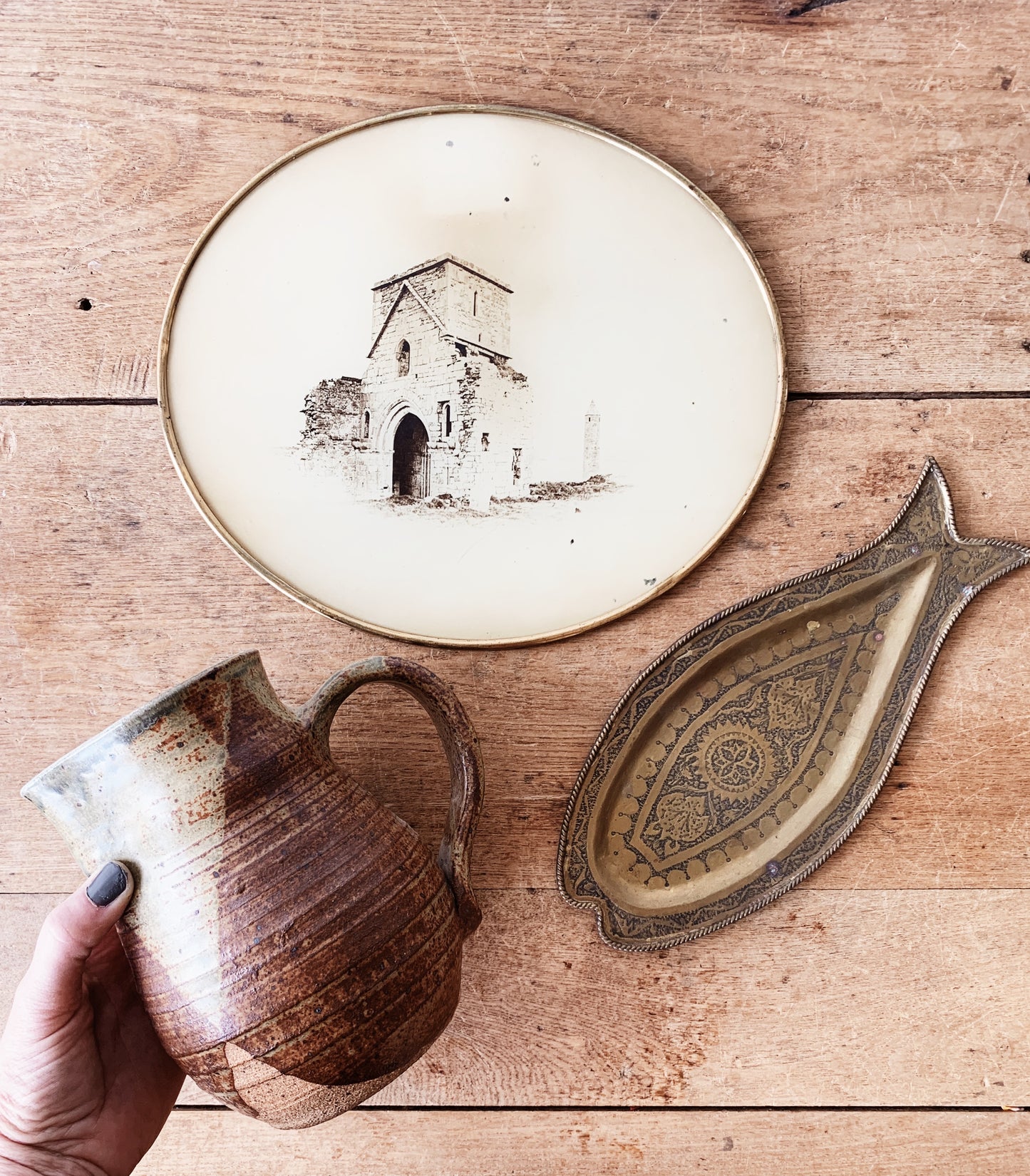 Vintage Etched Brass Tray