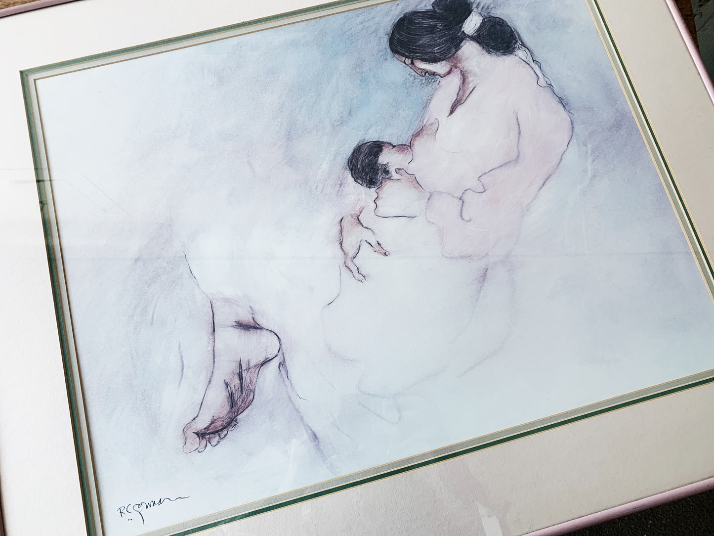 Large Vintage Framed RC Gorman Mother and Child Lithograph