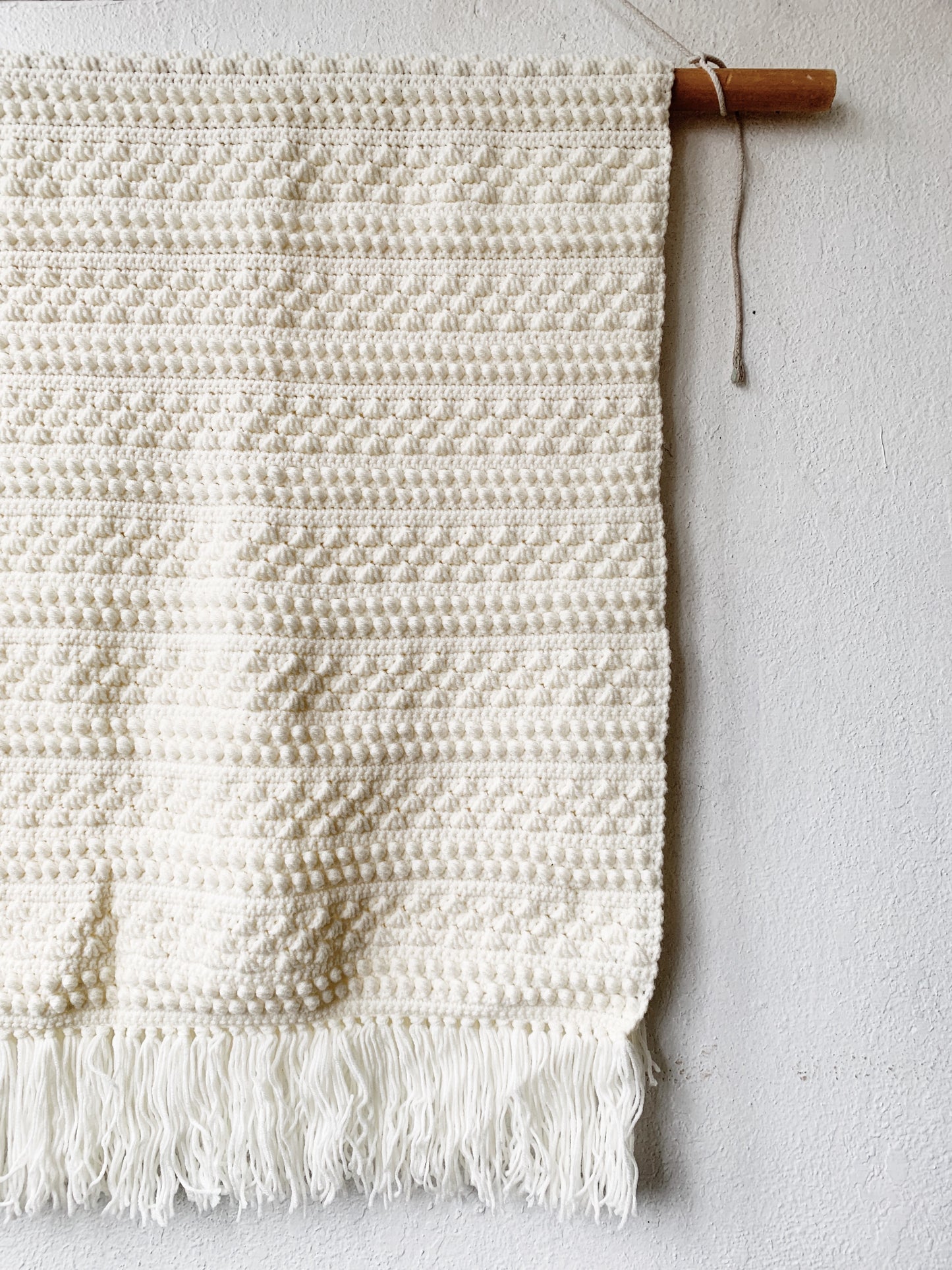 Handmade Popcorn Stitch Creamy White Afghan