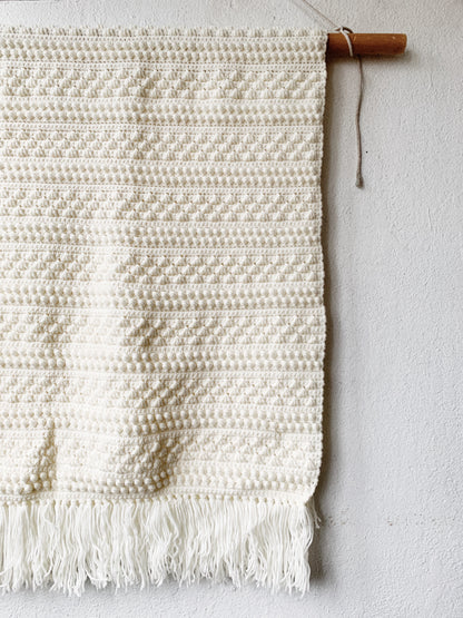 Handmade Popcorn Stitch Creamy White Afghan