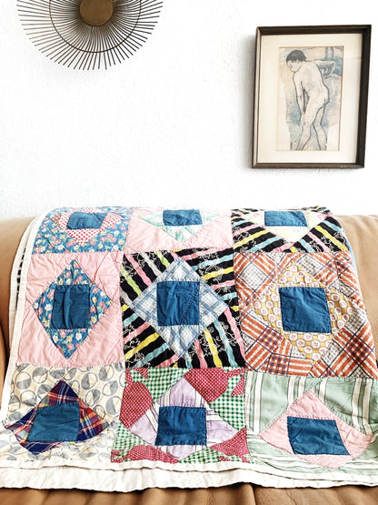 Vintage Hand Sewn Cotton Patchwork Quilt