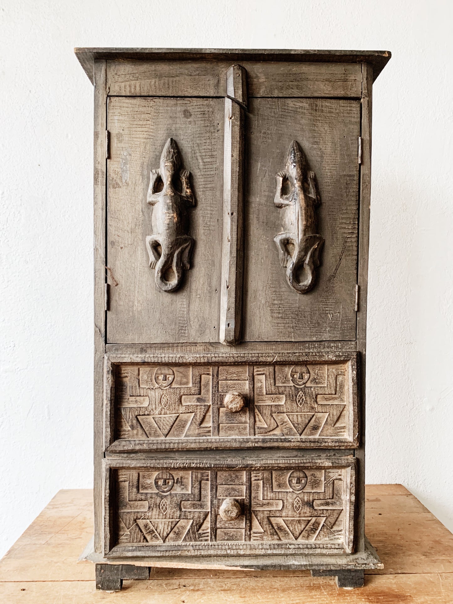 Antique Carved Wood Indonesian Cupboard