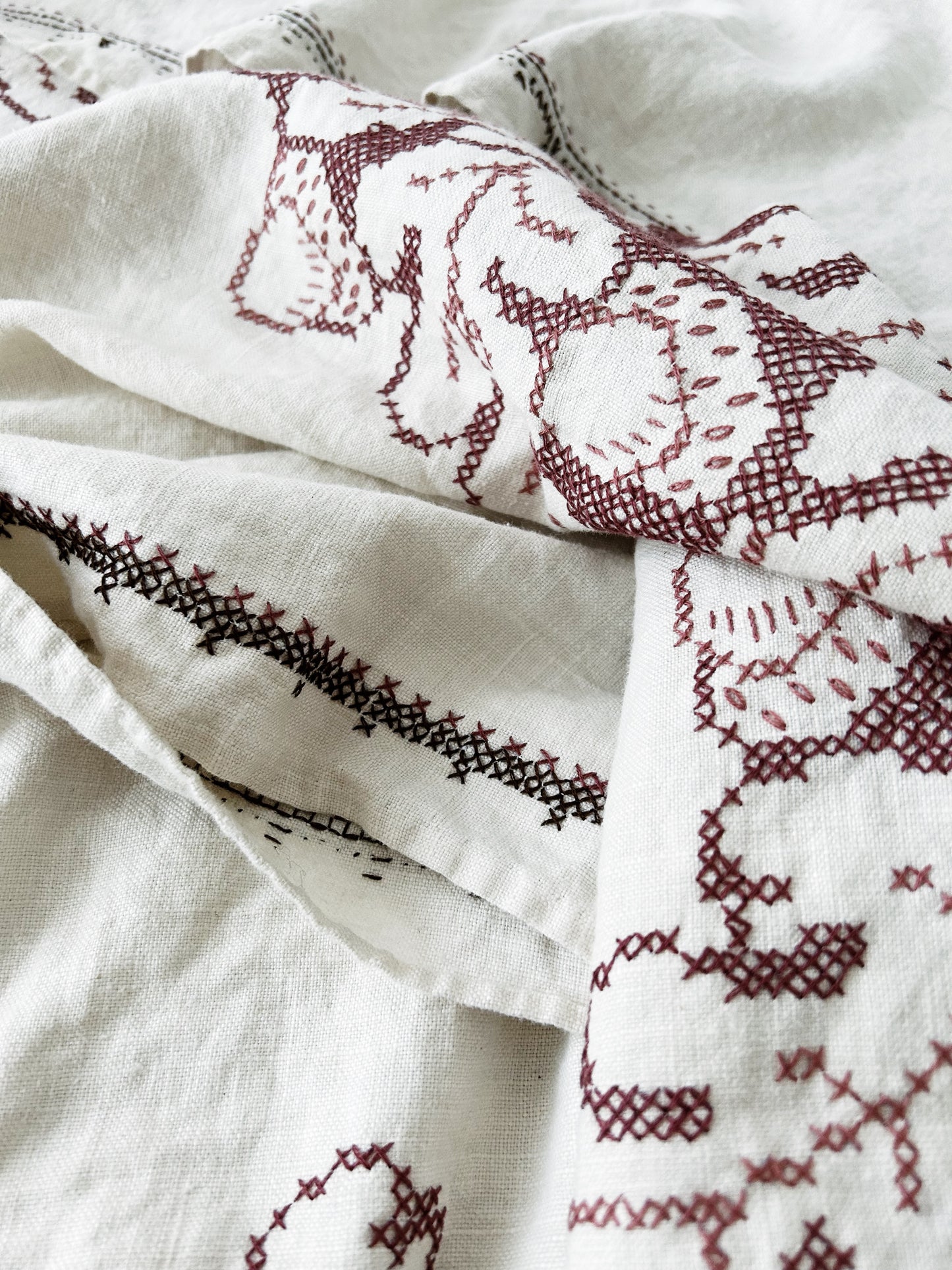 Large Vintage Embroidered Linen Tablecloth