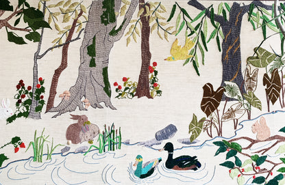 Giant Vintage Needlepoint Forest Landscape