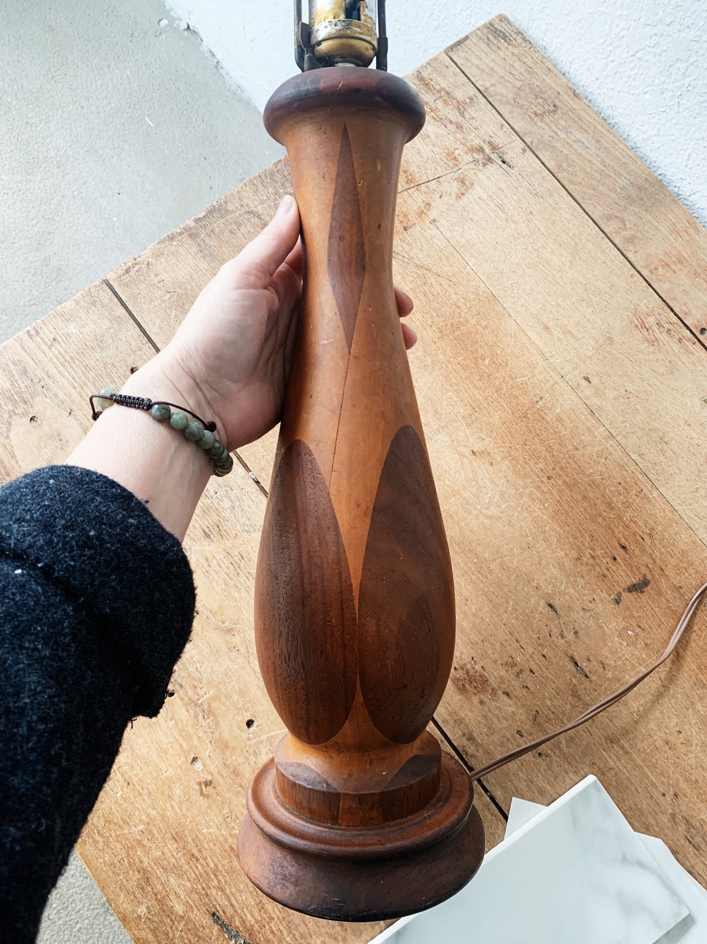 Vintage Wood Inlay Lamp