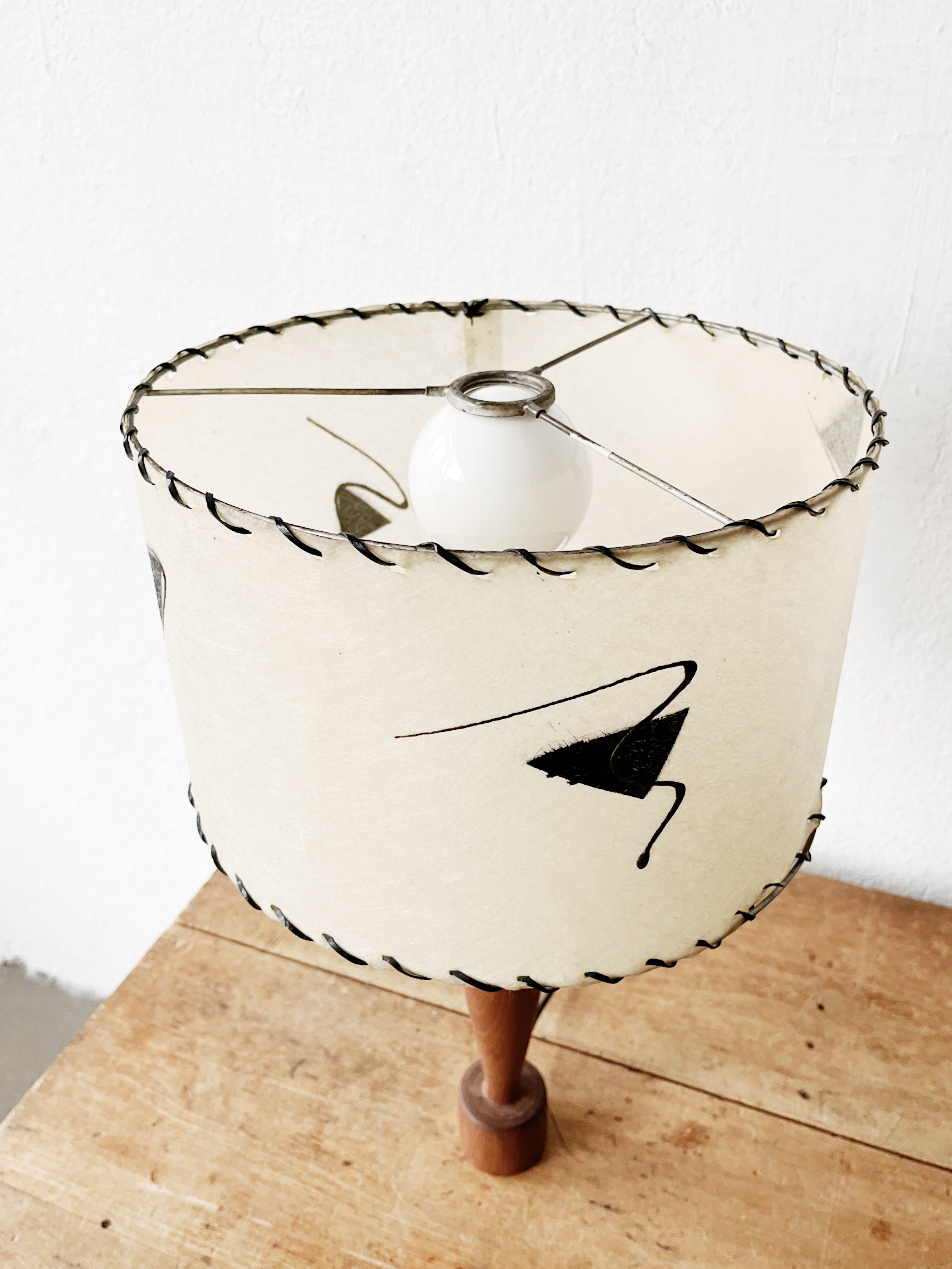 Turned Wood Lamp with Mid Century Shade - Thumbnail 4