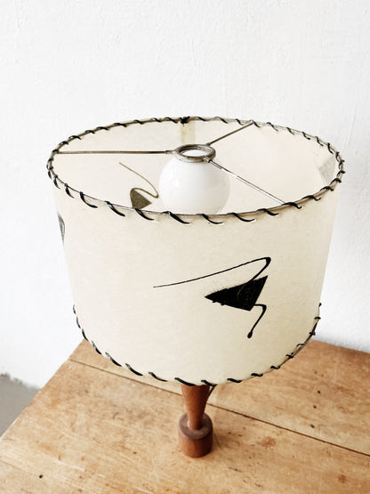 Turned Wood Lamp with Mid Century Shade