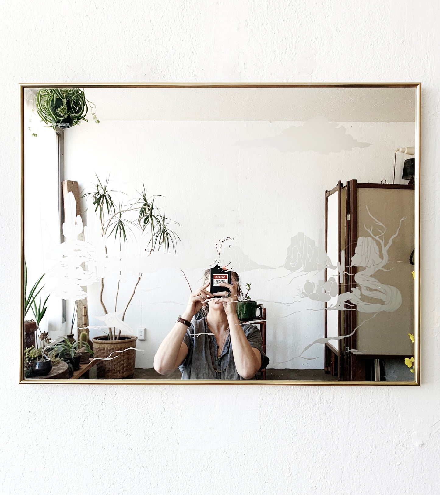 Vintage Etched Desert Landscape Mirror