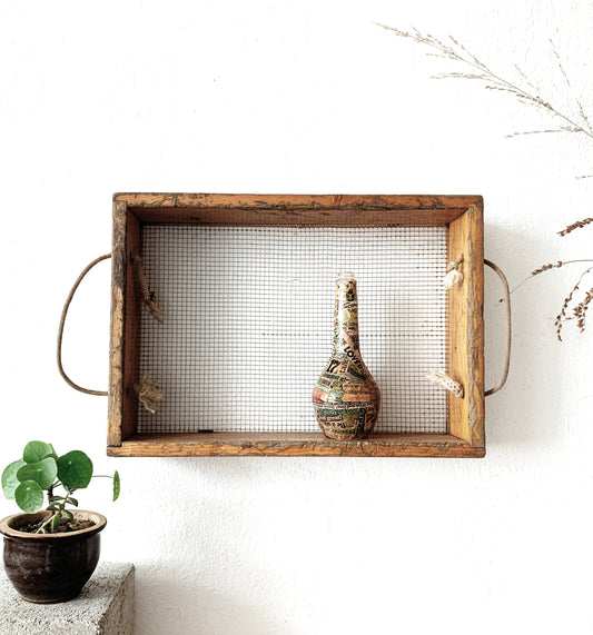 Antique Rustic Wood Screen Shelf
