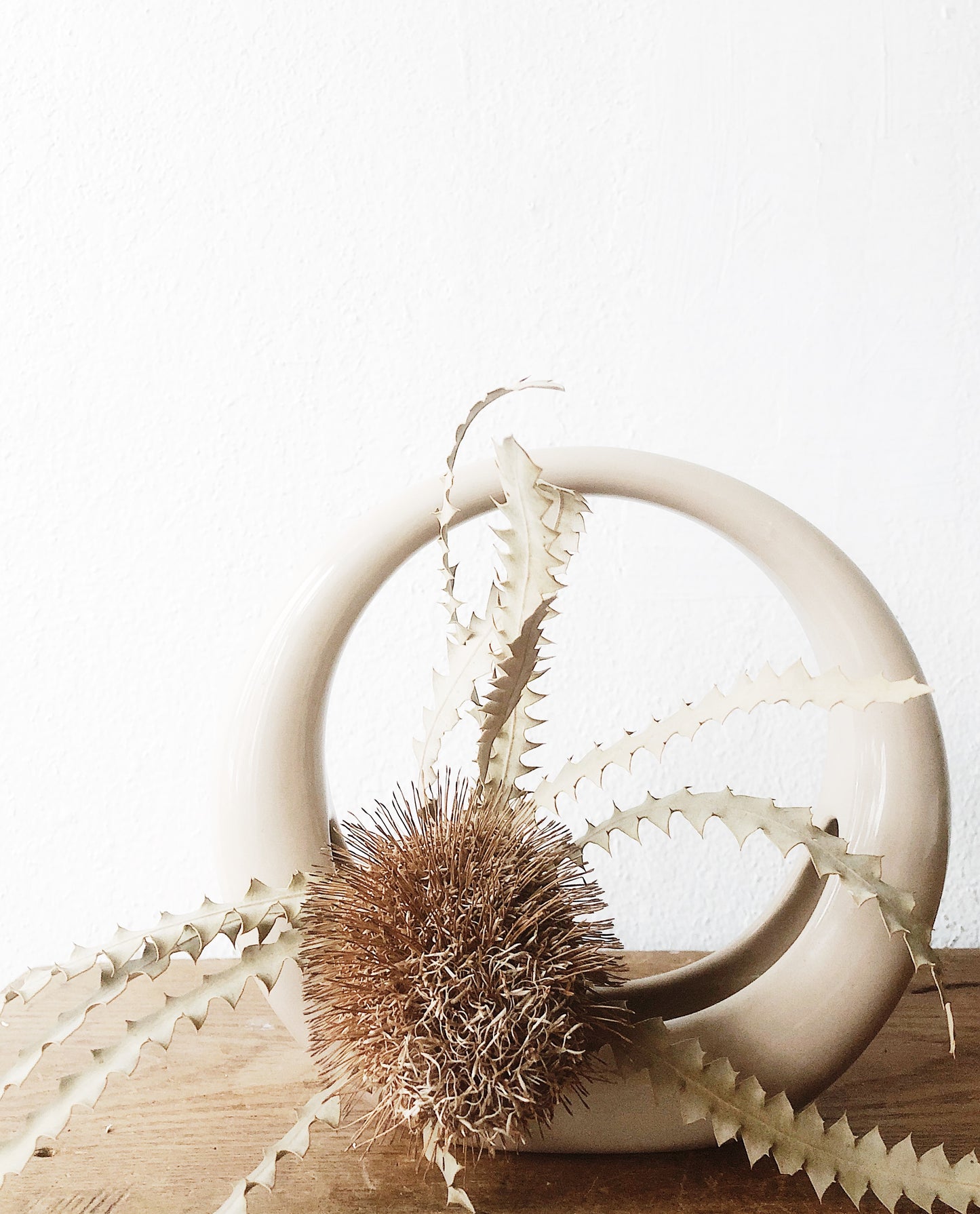 Vintage Buff Circular Ikebana Vase