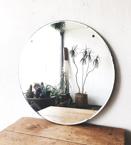 Vintage 30” Round Industrial Edge Mirror
