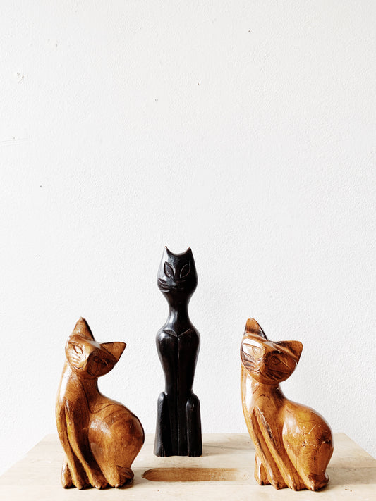 Vintage Carved Wood Cats