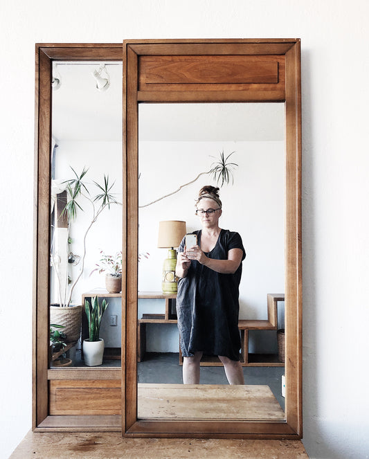 Large Oblong Walnut Mid Century Mirror