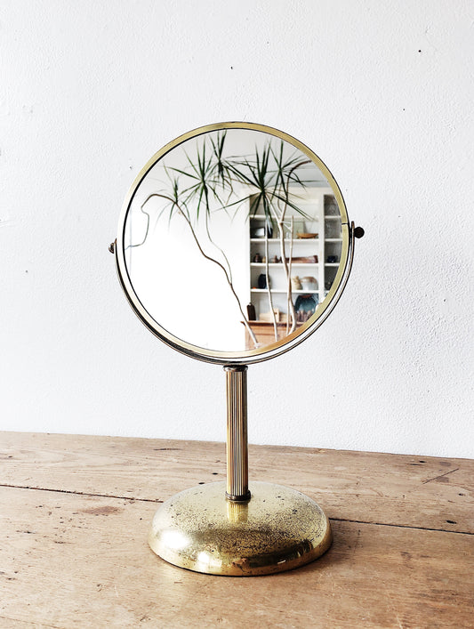 Vintage Brass Shop Mirror with Magnifier