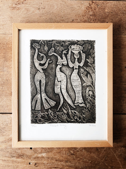 Original Block Print ‘Market Day’