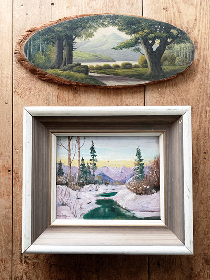 Antique Landscape Painting on Wood