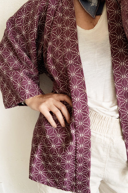 Vintage Star Patterned Short Kimono