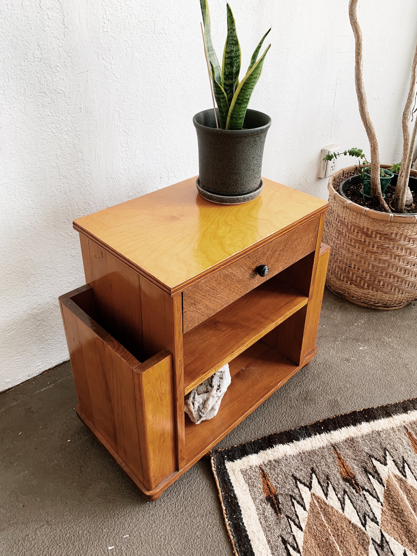 Vintage Deco Era Wood Table with Storage