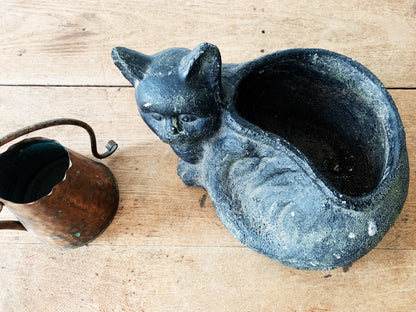 Vintage Black Cat Cement Planter