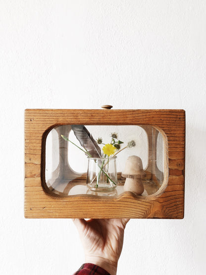 Vintage Wooden Terrarium with Mushroom