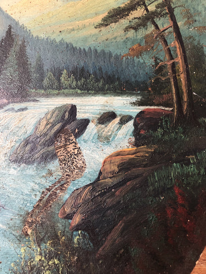 Antique Oil Painting with Easel