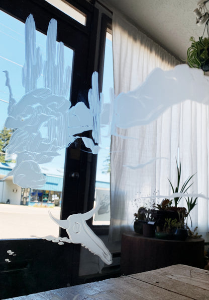 Vintage Etched Desert Landscape Mirror