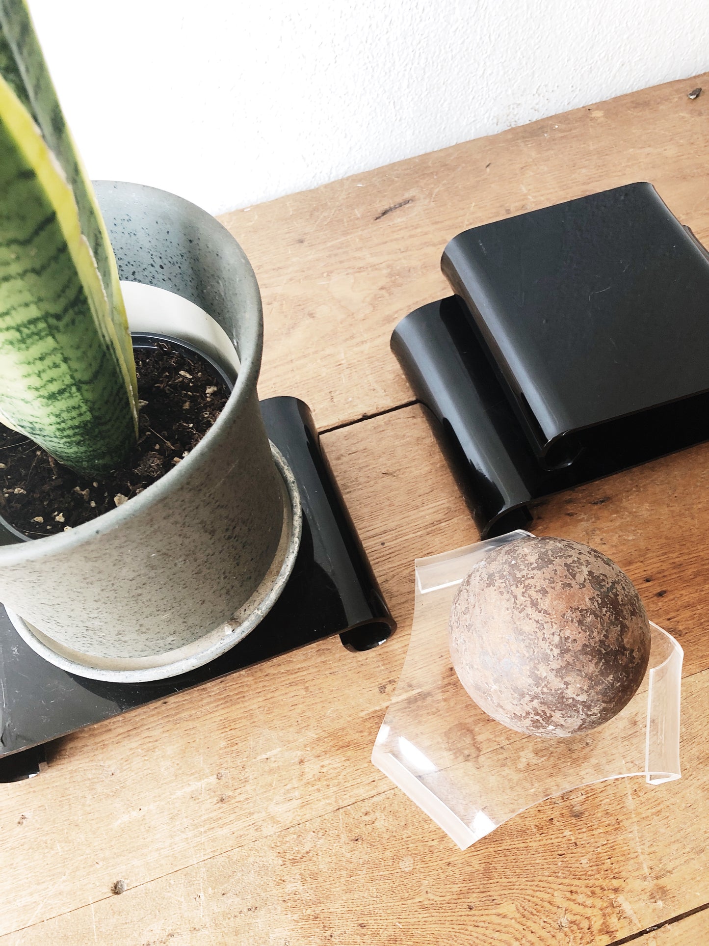 Vintage Black Lucite Stand Set