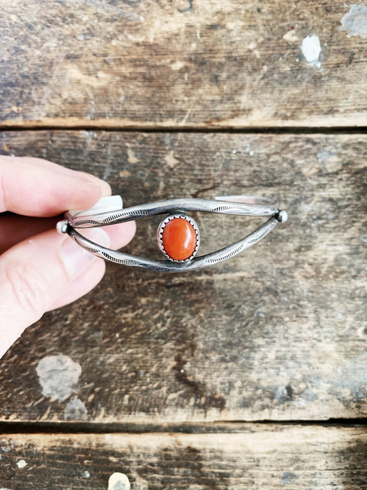 Vintage Silver Cuff With Carnelian Cabochon
