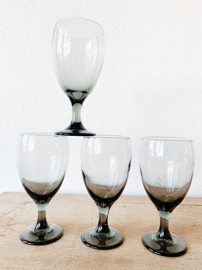 Vintage Smoky Glass Goblets Set of Four