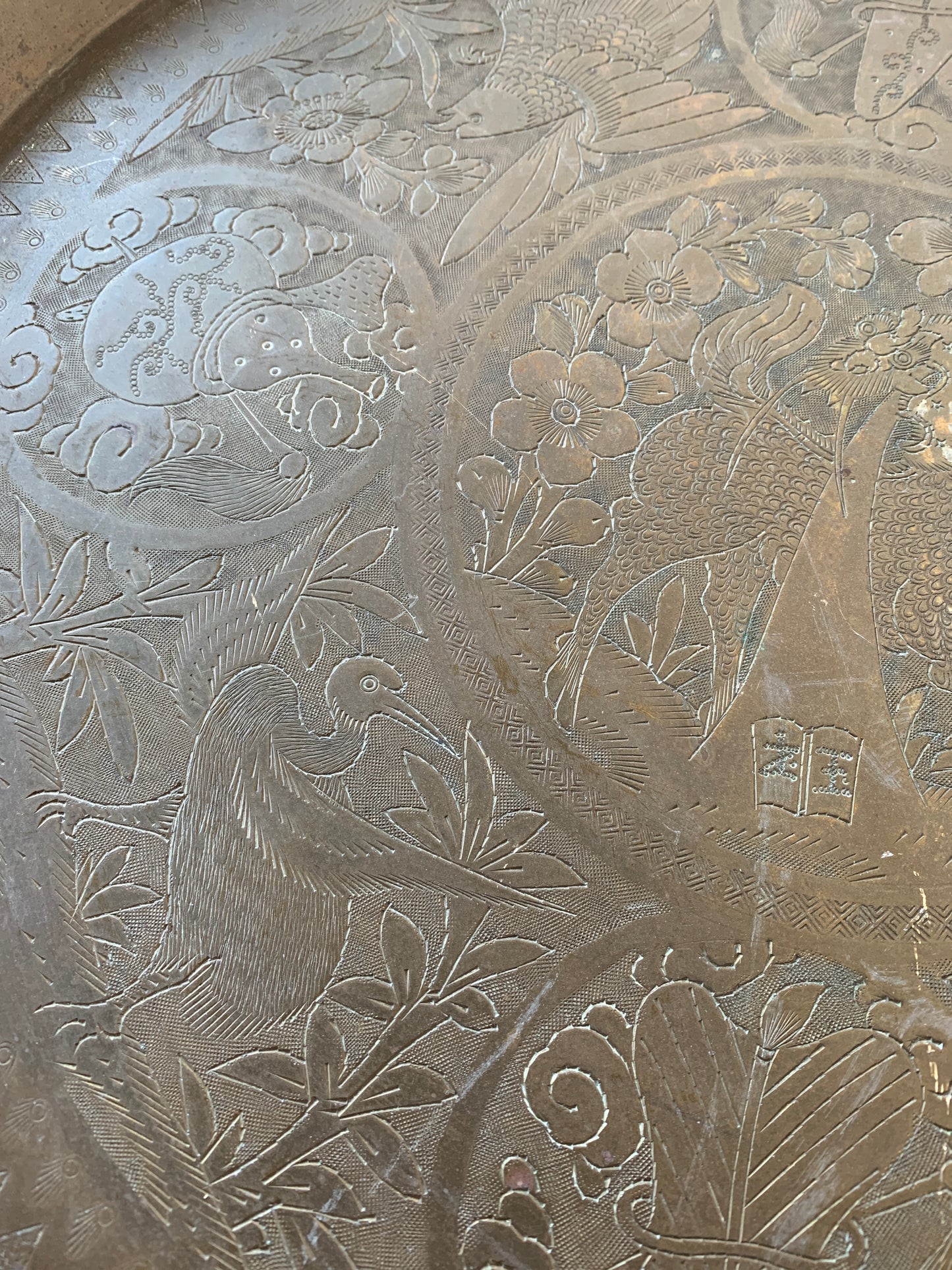 Large Vintage Incised Brass Tray